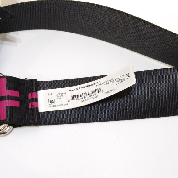 No Boundaries Geometric Print D-Ring Web Belt S/M/L Adjustable Black Fuschia NWT - Picture 3 of 4
